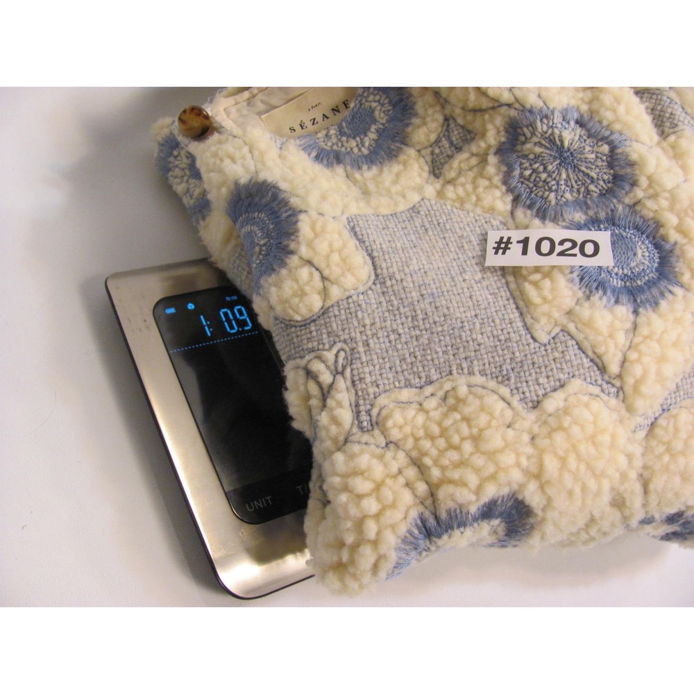Sezane Paris Winter Floral Stitched Design Blue Cream - Picture 13 of 13